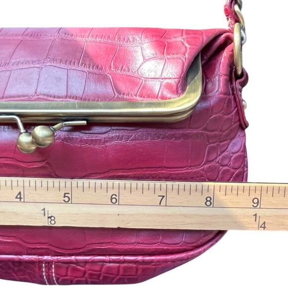 Vintage Y2K Tommy Hilfiger Red Fold Over Mini Bag Chain Strap Croc Embossed - Picture 6 of 8
